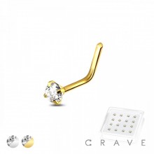 20 PCS CLEAR ROUND CZ PRONG SET NOSE L-SHAPE PACKAGE 316L SURGICAL STEEL